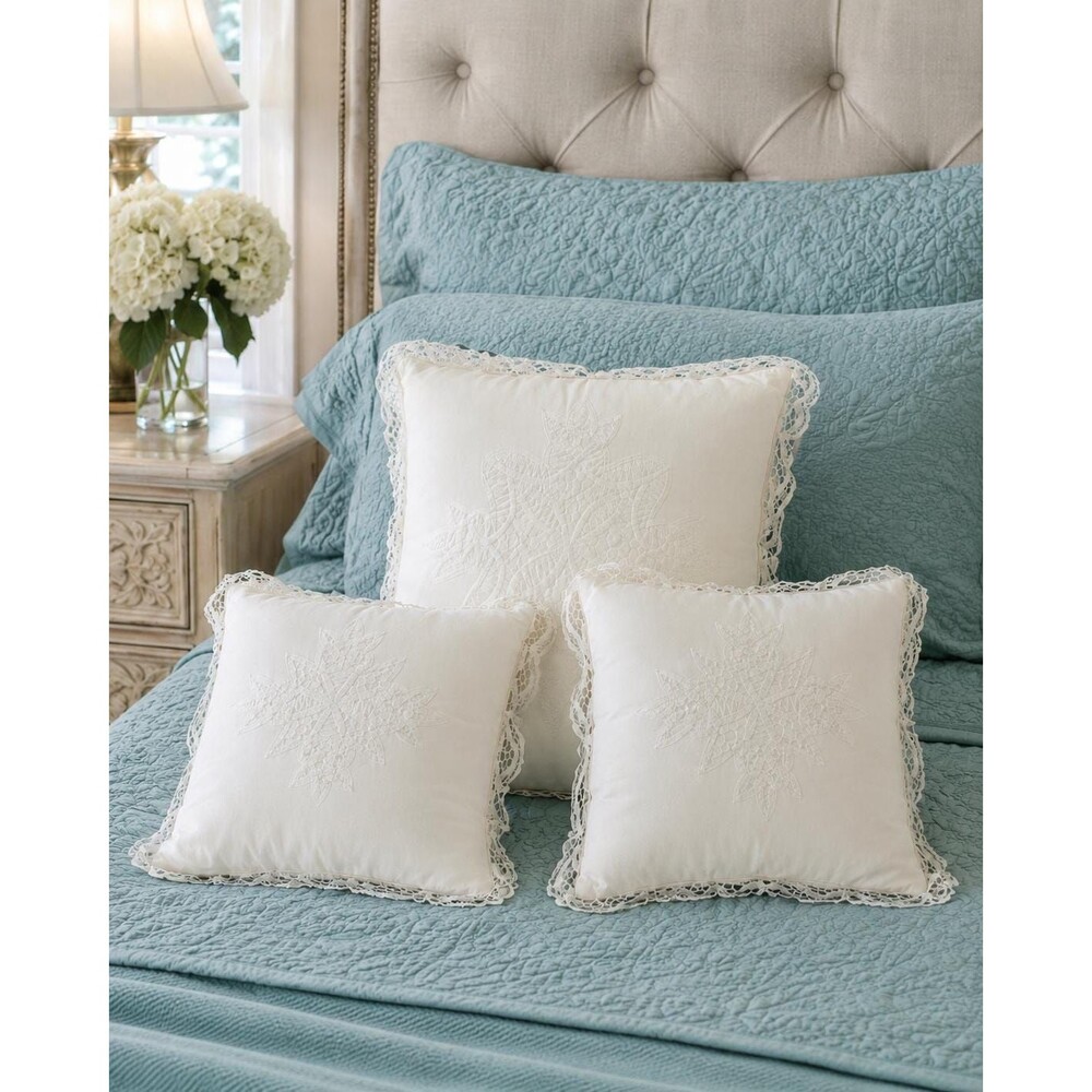 Set of 3 Vtg White Lace Accent Pillows 15” & 19”, Victorian Bedroom Decor Props